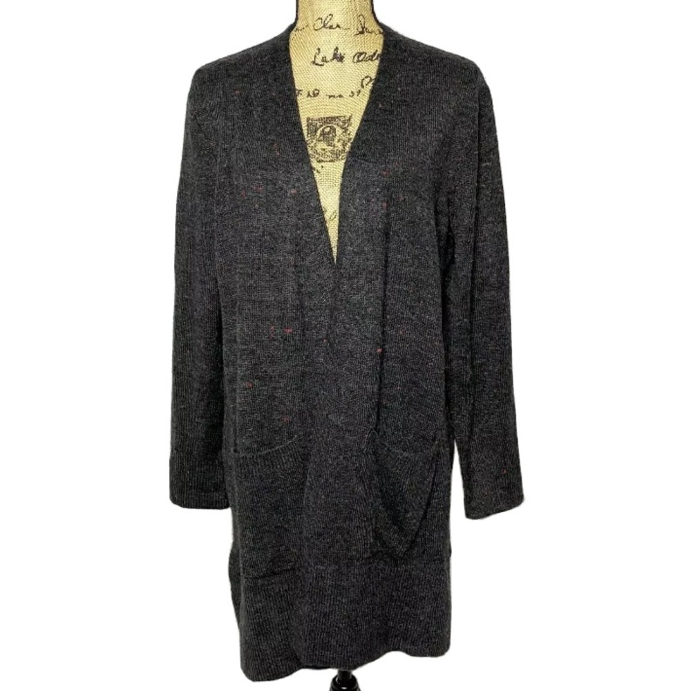 Madewell Gray Wool Blend Knit Speckled Open Front Cardigan Sweater